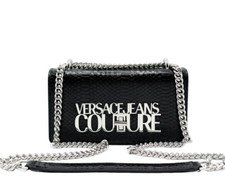 Versace Jeans Couture Shoulder Bag black Python PU with chain strap Brand New