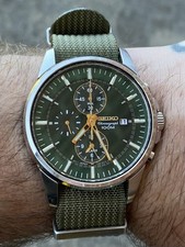 SEIKO 7T62 QUARTZ PILOT / AVIATOR STYLE CHRONOGRAPH WATCH - GREEN DIAL