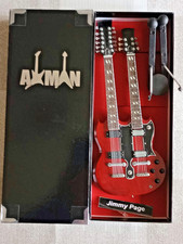 Axman miniature model guitar, twin neck, Jimmy Page, boxed+stand