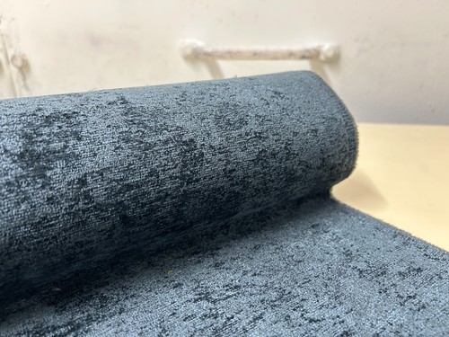 Blue chenille textured fabric - textured,