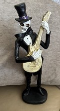 Day Of The Dead Halloween 12in Tall Resin Statue Playing Gold Guitar