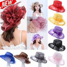 Women Wide Brim Sun Hat Kentucky Derby Noble Church Wedding Cap Ladies Tea  V3V0