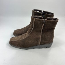 ECCO Womens Brown Suede Ankle Boots UK 6.5 Comfort Zip Low Wedge Breathable