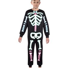 Kids Boys Skeleton Printed Halloween A2Z Onesie One Piece Black Costume 3-14 Yrs