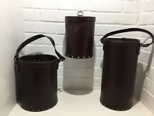 Bin.3x Waste Paper Bins. Leather Buckets With Handles Brown 