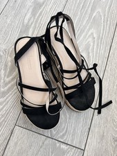ASOS Size 3 Black Chunky Wedge Sandals Tie Up Leg