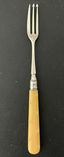 ANTIQUE VICTORIAN SILVER PICKLE FORK with BONE HANDLE 1885