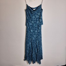 CC Country Casuals 14 Teal Green Cowl Neck Bias Cut Devore Midaxi Dress Y2K 