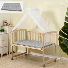 Nisorpa Wooden Baby Cot Bed+Mattress+Mosquito Net