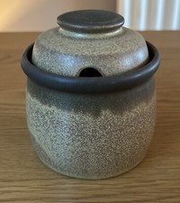 Denby Romany Lidded Sugar Bowl Vntg Pot 70s Stoneware Rustic Brown Over Old Gold