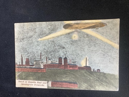 Ww1 zeppelin raid postcard - zeppelin,