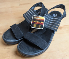 Skechers Rumblers Sci Fi Black Wedge Open Toe Memory Foam Sandals - Womens UK 5