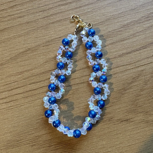 Blue clear roundcrystal beaded - blue&clear,