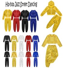 Girls Boys Shiny Sequins Hip Hop Jazz Street Dance Outfit Performance UK