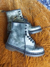 RARE Funky Vintage Silver Grey Holographic Dc Martens Boots Sz 6 AirWair