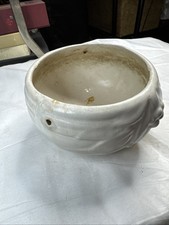 1930s McCoy Pottery Hanging Basket Planter Leaves & Berries Matte White Footed