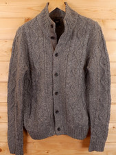 Vintage GAP Aran Fisherman Irish Chunky Cable Knit Wool Cardigan Jumper S Grey
