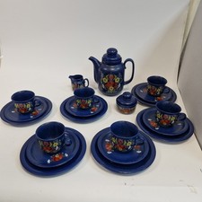 Vintage Retro Russian Bavaria Pottery Coffee Set Blue Red Floral - Beautiful