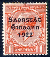 Ireland 1922 scarlet irish - 1d.,
