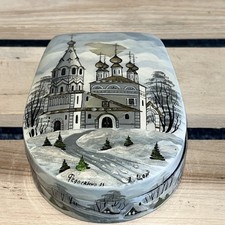 Vintage Small Fedoskino Mother Of Pearl Russian Lacquer Trinket Box