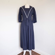 1980s Laura Ashley Navy Polkadot Nautical Vintage Dress UK 12-14