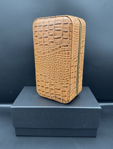 Tan croc leather travel cigar - tan,
