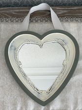 Dark Grey White Wooden Frame Heart Shaped Mirror Wall Hanging Shabby Chic Retro