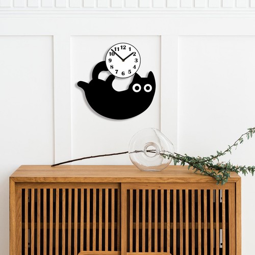 Wall clock black cat - clock,