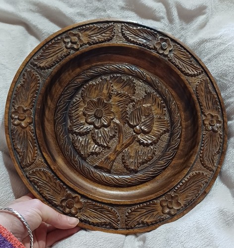 Large heavy hand carved - large, floral