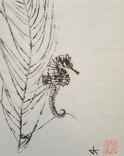 Seahorse gyotaku limited - seahorse,