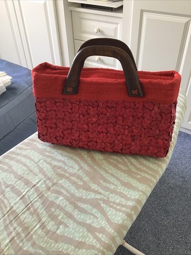 Red handbag raffia and - raffia,