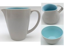Set 3 Poole Pottery Twintone sky blue dove grey jug sugar bowl milk creamer
