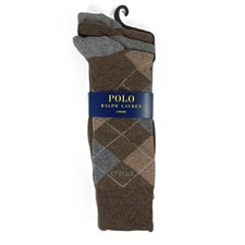 Polo Ralph Lauren Brown Argyle Cotton Trouser Socks 3-Pack One Size NWT