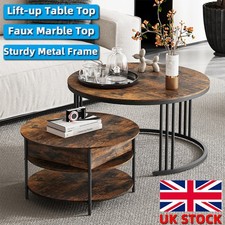 Set of 2 Nesting Coffee Tables Round Stacking Sofa Side Tables for Home Room