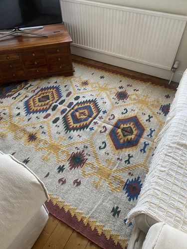 Large kilim wool jute rug - wool,