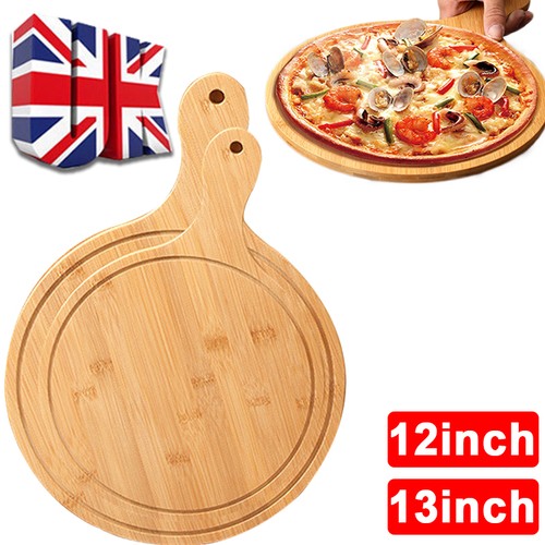 Round wooden pizza serving - round,