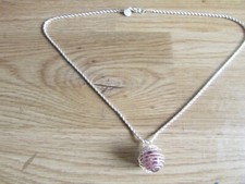 Pendant made from Pink Crackled Glass in Metal Spiral Cage & 22 inch 925 Chain