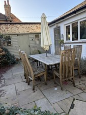 Teak Garden Table, 8 Chairs And Umbrella