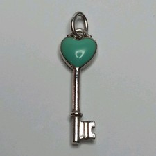 TIFFANY & CO SILVER 925 BLUE ENAMEL SMALL HEART KEY PENDANT CHARM FOR NECKLACE