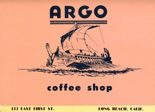 Argo Coffee Shop Restaurant Menu East First Street Long Beach California 1950's