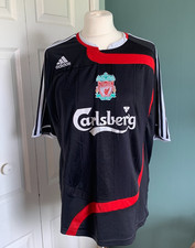 Liverpool FC Adidas Black Carlsberg Football Shirt Jersey 2007/08 Size L