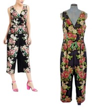Oasis Jumpsuit Museum Of Royal Worcester Crop Black Floral Sleeveless size UK 10
