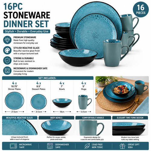 16pc stoneware dinner - stoneware,