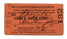 1899 MSWJ CERNEY & ASHTON KEYNES to SOUTHAMPTON RAILWAY TICKET BICYCLE, PRAM