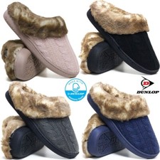 LADIES SLIPPERS WOMEN DUNLOP MEMORY FOAM FUR THERMAL MULE BOOTS WARM CLOGS SIZE
