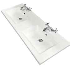 Double Basin His and Hers Twin Sink Bathroom Ceramic Modern Square Style