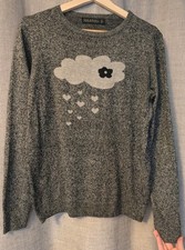 Sugarhill Boutique Size 12 Black Grey Marl Cloud Heart Jumper C28