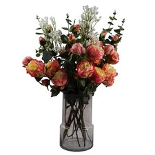 Grey Vase Pink Flowers Peonies Artificial Eucalyptus Large 60cm Deluxe