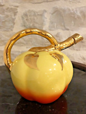 Mid-Century French Artisan Calvados Liquor Vessel Ombré Apple-Shaped Gold Leaves