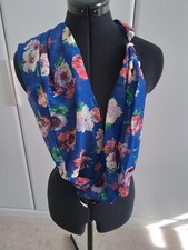 Genuine SCARFLACE by Moira C Blue with Floral Print semi-sheer  w Leaflet BNWOT